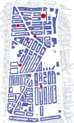 In rood aangegeven: pleinen in Transvaal-Noord die in aanmerking zouden kunnen komen voor publieke acupunctuur